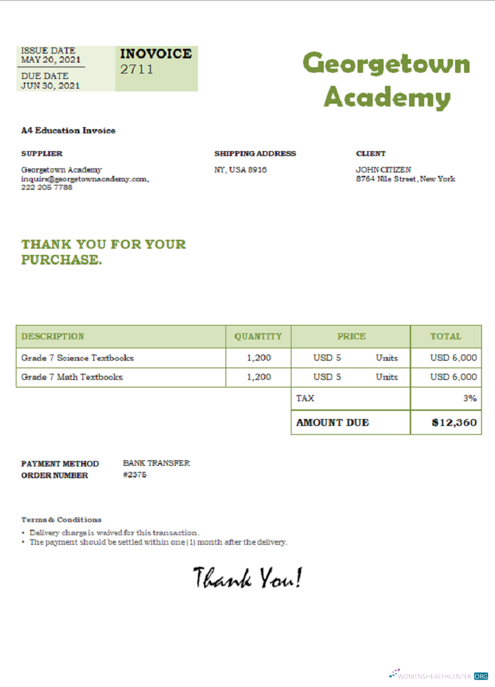Download USA Georgetown Academy invoice Photoshop template